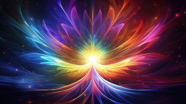 a colorful flower with a light shining through it