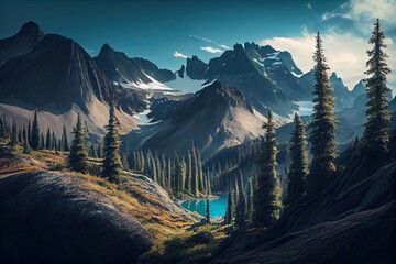 Captivating Mountain Range Vista: A Breathtaking Display of Nature's Majesty - obrazy, fototapety, plakaty