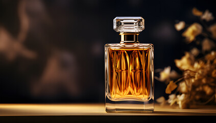 a beauty perfume bottle on a gray background ai generative 