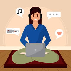 Isolated girl with laptop streaming multimedia Streaming services Vector