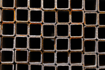 Square pipes. Background with selective focus and copy space