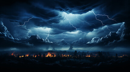 lightning in the city HD 8K wallpaper Stock Photographic Image