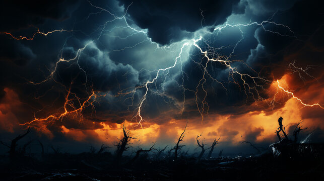 lightning in the night HD 8K wallpaper Stock Photographic Image