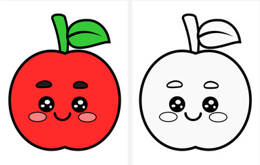 Cute cartoon apple coloring page for kids.