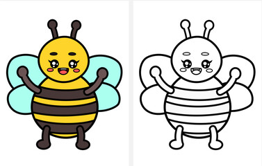 Fototapeta premium Cute cartoon bee coloring page for kids.