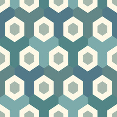 Contemporary honeycomb geometric pattern. Repeated hexagon ornament. Modern mosaic tiles background. Seamless surface abstract design. Geo wallpaper. Digital paper, textile print. Vector illustration