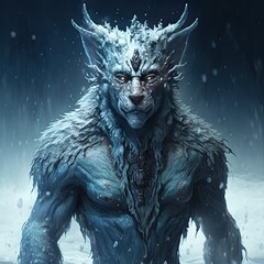 Crowned Hybrid Humanoid: A Majestic Snow Leopard and Werewolf Fusion