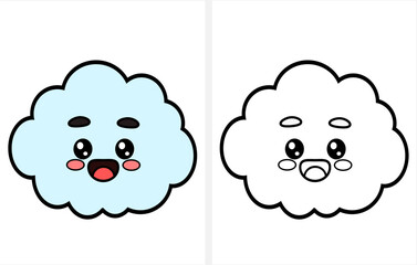 Cute cartoon cloud coloring page for kids.