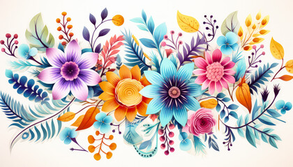 Fototapeta na wymiar Explore the artful possibilities of watercolor flowers on backgrounds, Let your creativity bloom with our array of floral vectors and designs