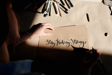 Creative calligraphy on kraft paper