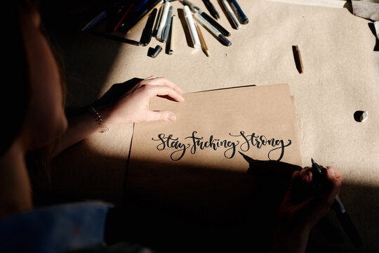 Creative calligraphy on kraft paper
