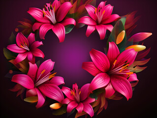 Realistic style pink color lily flowers frame illustration. Generative AI