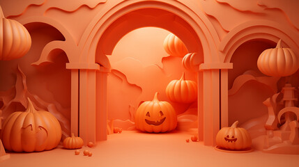 Obraz premium Halloween Luxury 3d rendered Background pumpkin vibe 