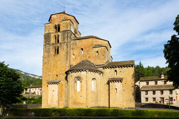 Fototapeta na wymiar Architectural building of Iglesia de Santa Maria church in the town of Santa Cruz de la Seros in Aragon