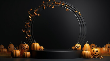 Halloween podium background black vibe stage pumpkin night event elemants