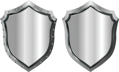 Set of 3d realistic silver metallic shield