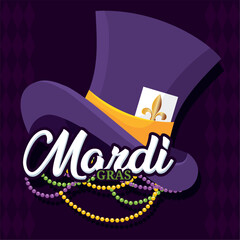Isolated colored traditional festival hat with necklaces mardi gras Vector