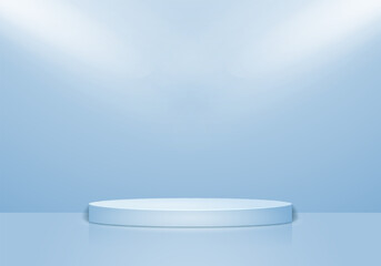 Minimal scene 3D realistic background. Blue podium with light effect