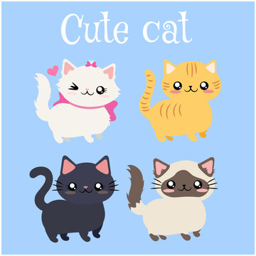set de ilustracion minimalista de cuadro gatos de diferentes razas