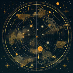 astrology constellations circle map graphic style with zodiac sign - obrazy, fototapety, plakaty