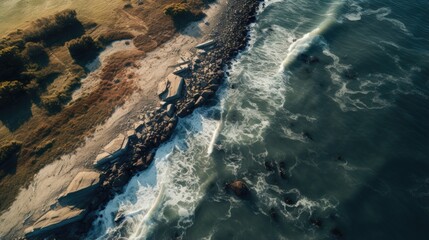 Fototapeta premium coastline dealing with erosion due to sea level rise, a symbol of climate change generative ai