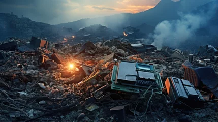 Foto op Aluminium electronic waste dumped in a landfill, depicting the issue of e-waste management generative ai © ThisDesign