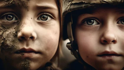 Fotobehang Children and war, generative ai © progressman