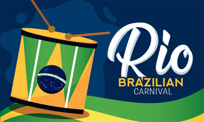 Colored Rio de Janeiro carnival poster with drum musical instrument Vector