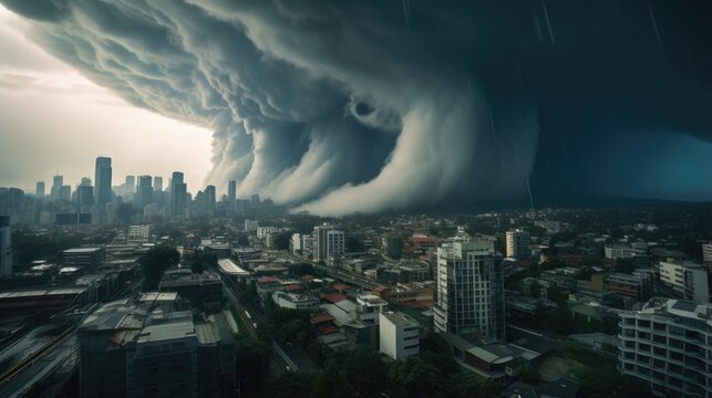 city facing a sudden hailstorm, indicating the extreme weather events caused by climate change generative ai