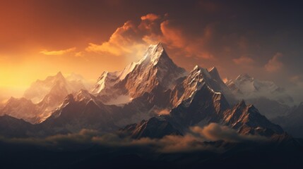 mountain range with receding snow caps, signifying the effect of global warming generative ai