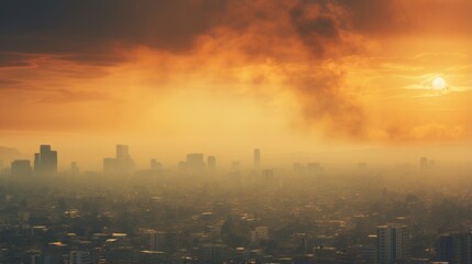 Fototapeta premium cityscape with visible air pollution, illustrating the problem of urban smog generative ai