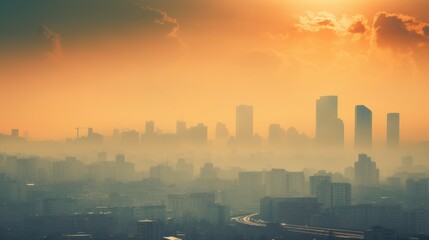 cityscape with visible air pollution, illustrating the problem of urban smog generative ai
