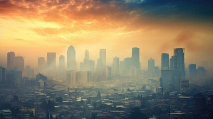 Fototapeta premium cityscape with visible air pollution, illustrating the problem of urban smog generative ai