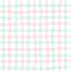 Pink Green Gingham Check Hand Drawn Background