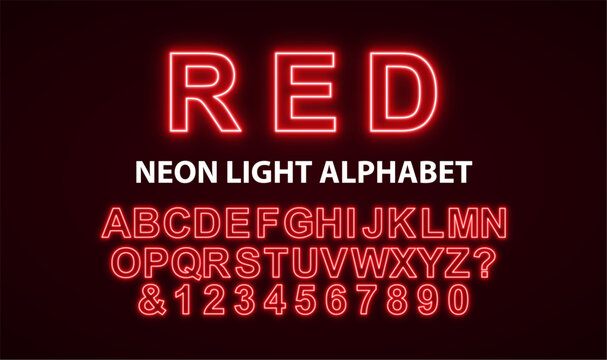 Neon light font. Retro neon font in futuristic style. red neon glow typeface, Futuristic style font. Vector	