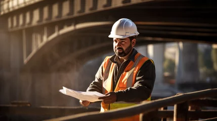 Foto op Aluminium civil engineer inspecting a bridge construction site generative ai © ThisDesign