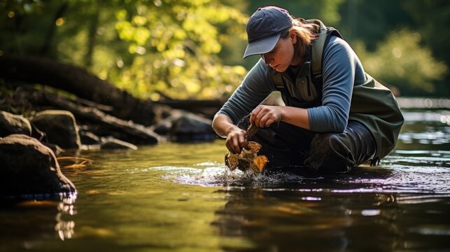 environmental engineer collecting water samples generative ai