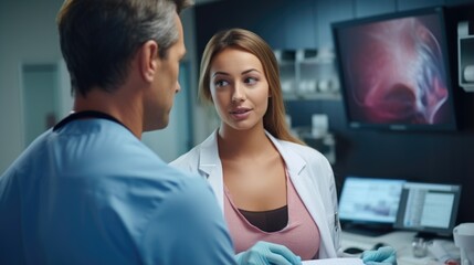 Obraz premium plastic surgeon discussing rhinoplasty with a patient generative ai