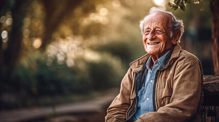 Obraz premium Outdoor portrait of cheerful senior man. 