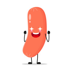 Cute excited sausage character. Funny electrifying food cartoon emoticon in flat style. sausage vector illustration