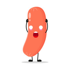Cute shocked sausage character. Funny food cartoon emoticon in flat style. sausage vector illustration
