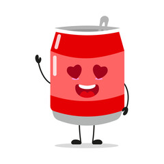 Cute happy soda can character. Funny fall in love soft drink cartoon emoticon in flat style. drink vector illustration