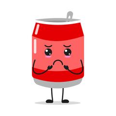 Cute gloomy soda can character. Funny sad soft drink cartoon emoticon in flat style. drink vector illustration