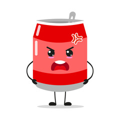 Cute angry soda can character. Funny mad soft drink cartoon emoticon in flat style. drink vector illustration