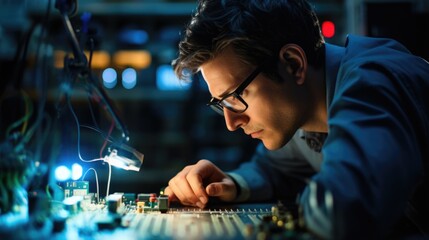Fototapeta na wymiar electrical engineer testing a circuit board generative ai