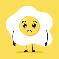 Cute sad fried egg character. Funny unhappy food cartoon emoticon in flat style. egg vector illustration