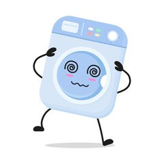 Cute dizzy washing machine character. Funny confused home appliance cartoon emoticon in flat style. bag vector illustration