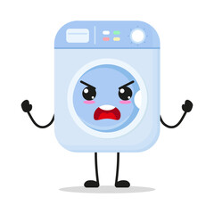 Cute furious washing machine character. Temperament home appliance cartoon emoticon in flat style. bag vector illustration