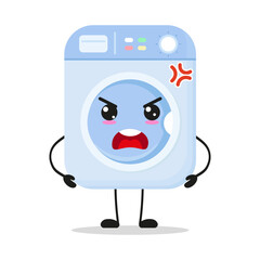 Cute angry washing machine character. Funny mad home appliance cartoon emoticon in flat style. bag vector illustration