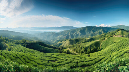 Obraz premium A breathtaking green valley surrounded by majestic mountains in Colombia